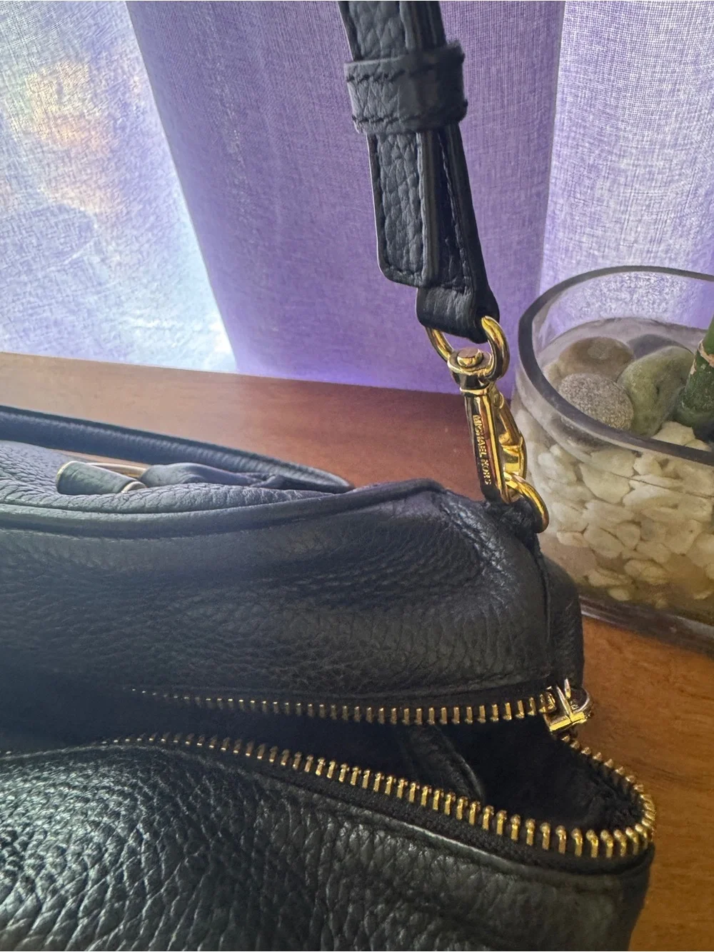 Michael Kors Black Leather Satchel with Tassel